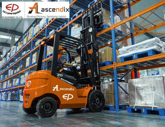 Man Arrage the Pallets throught the Forklifter in Selves