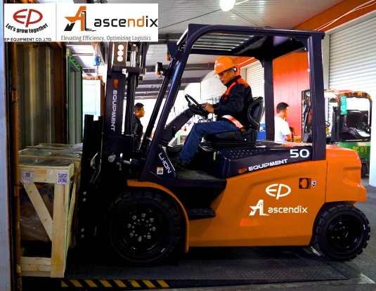 Man Hold the Pallet throught the forklifter